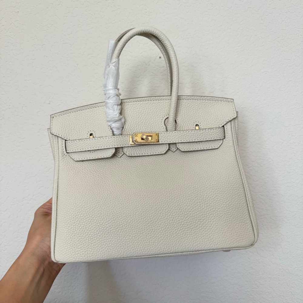 Cream Leather Satchel Bag GHW 25cm